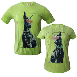 Family Wear Couple Round Neck T-Shirt Set - Lemon Green - Tonopreko