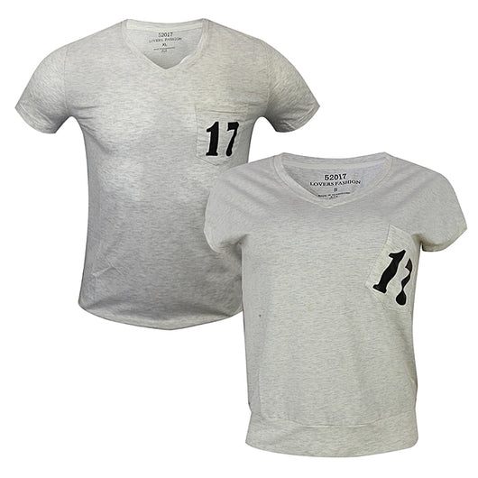 Lovers Fashion Couple V-Neck T-Shirt Set - Grey - Tonopreko