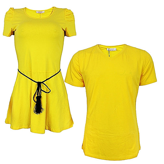 Family Wear Set of T-Shirt & Mini Dress - Yellow - Tonopreko