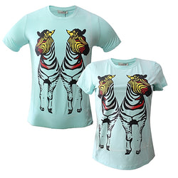 Family Wear Couple Round Neck T-Shirt Set - Light Green - Tonopreko