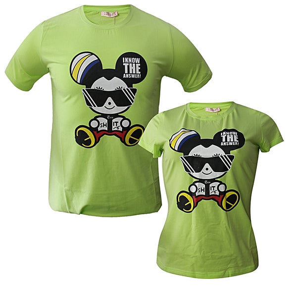 Family Wear Couple Round Neck T-Shirt Set - Lemon Green - Tonopreko