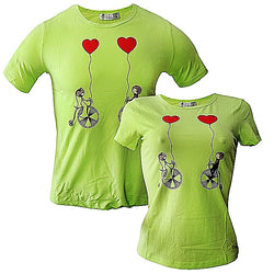 Family Wear Couple Round Neck T-Shirt Set - Lemon Green - Tonopreko