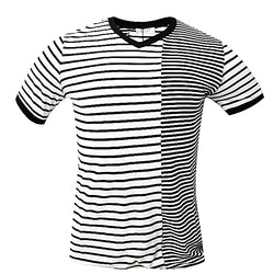 MEN Striped V-Neck Short Sleeve T-Shirt - White/Black - Tonopreko