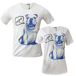 Family Wear Couple Round Neck T-Shirt Set - White/Blue - Tonopreko