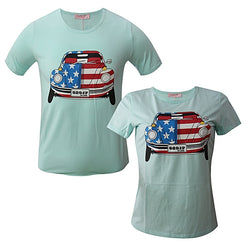 Family Wear Couple Round Neck T-Shirt Set - Light Blue - Tonopreko