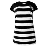 WOMEN Striped Short Sleeve T-Shirt Dress - Black/White - Tonopreko