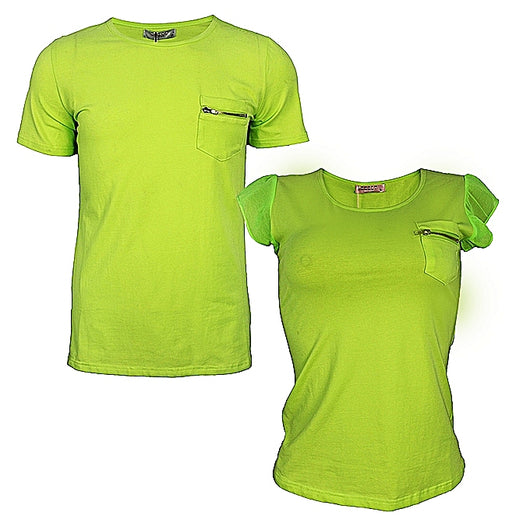 Family Wear Couple Round Neck T-Shirt Set - Lemon Green - Tonopreko