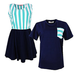 Family Wear Set of Mini Dress & Short Sleeve T-Shirt - White - Tonopreko