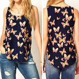 Feminine Tank Top - Navy Blue , Butterfly Print - Tonopreko