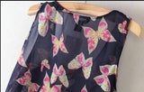 Feminine Tank Top - Navy Blue , Butterfly Print - Tonopreko