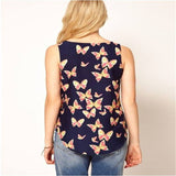 Feminine Tank Top - Navy Blue , Butterfly Print - Tonopreko