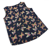 Feminine Tank Top - Navy Blue , Butterfly Print - Tonopreko